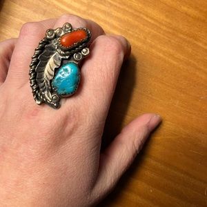 Navajo Turquoise and Coral Ring